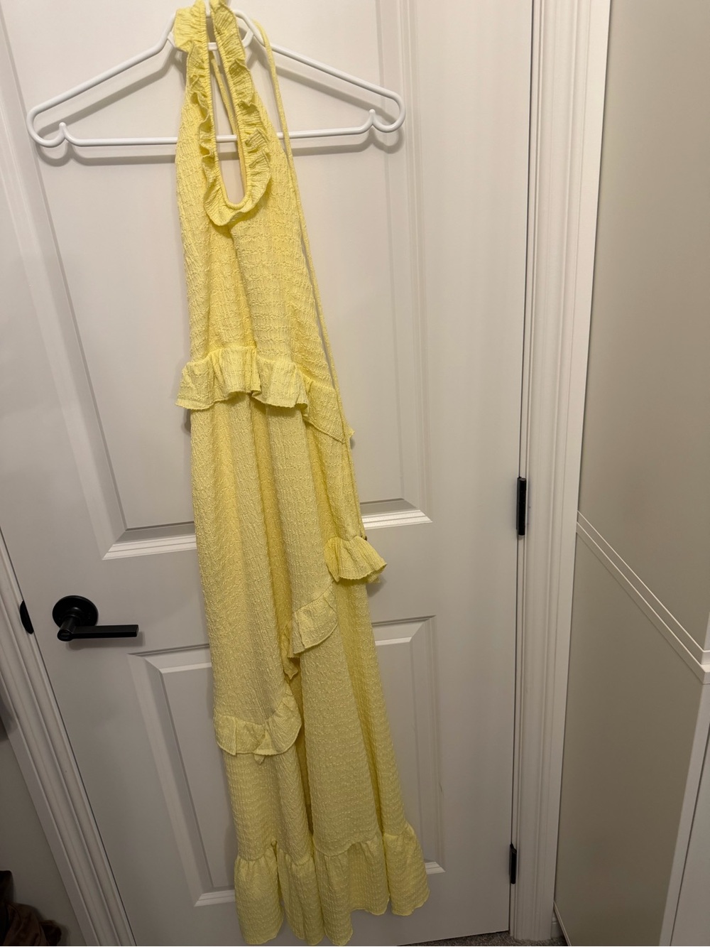 Lemon Yellow Ruffled Halter Maxi Dress